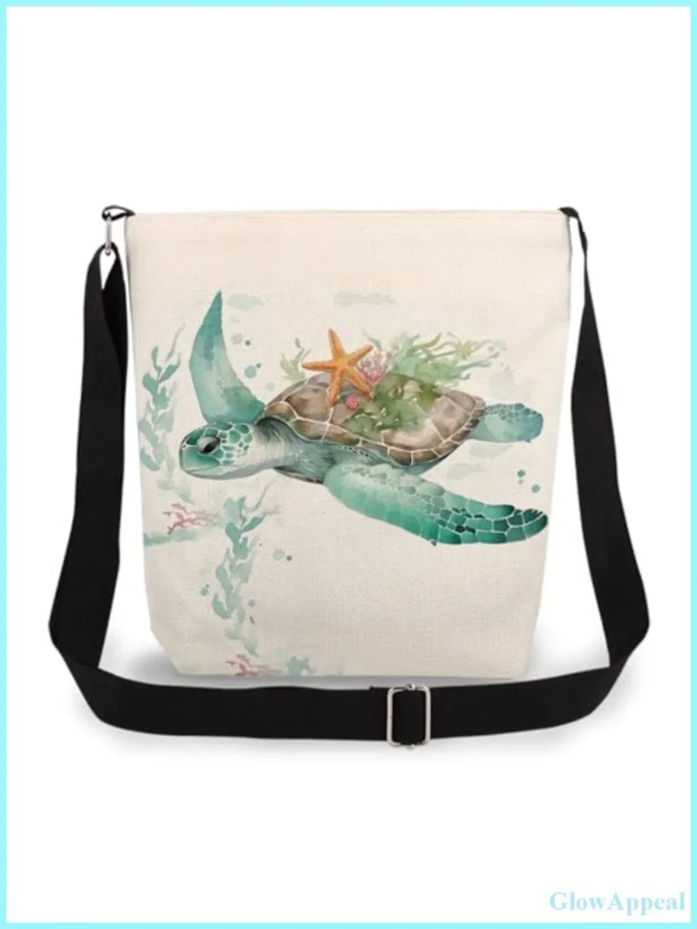 Watercolor Sea Turtle Messenger Bag Crossbody Canvas Handbag